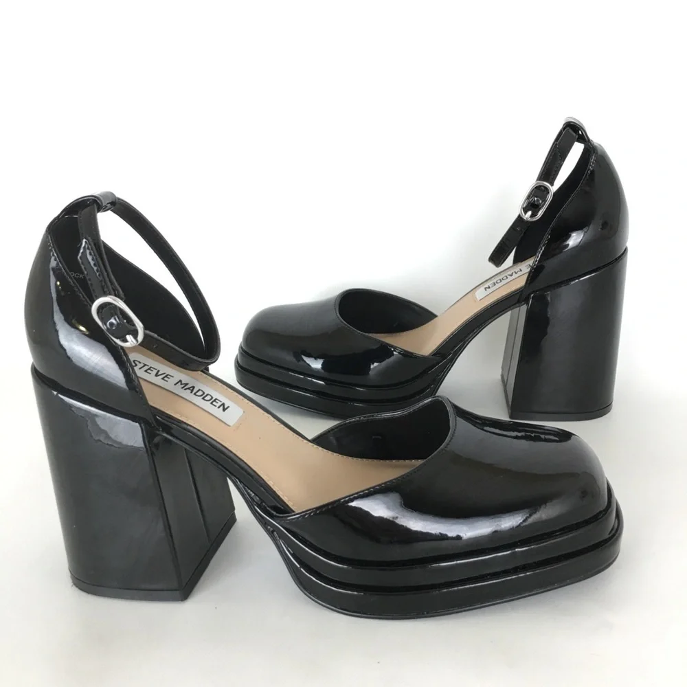 Steve Madden Naia Naia Mary Jane Pump Black Chunky Block Heel Platform Sz 8 Y2K